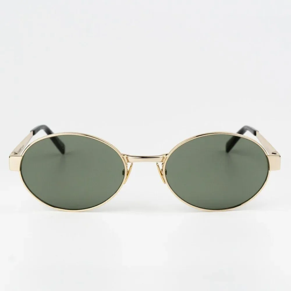 NEW Saint Laurent SL692 003 Gold Green Oval Women Sunglasses - Picture 3 of 15
